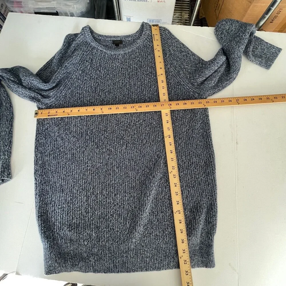 J. Crew Men's Long Sleeve Heavyweight Knit Sweater Cotton Sz XXL Marled Blue